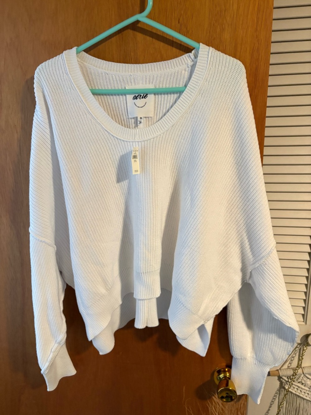 aerie White Ribbed Crewneck Pullover Sweater
